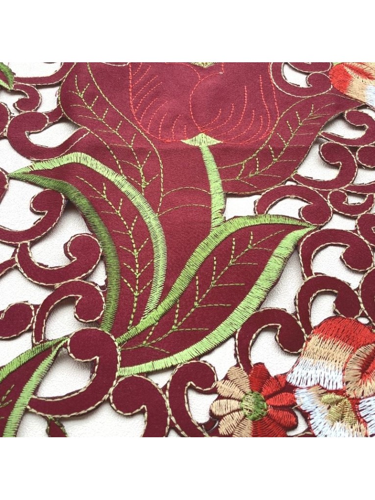 Wine red square embroidery hollowed out dining mat