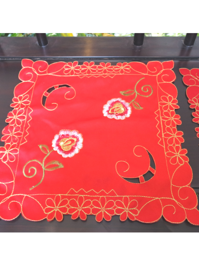 Red Hollow Flower Embroidered Coaster Placemat