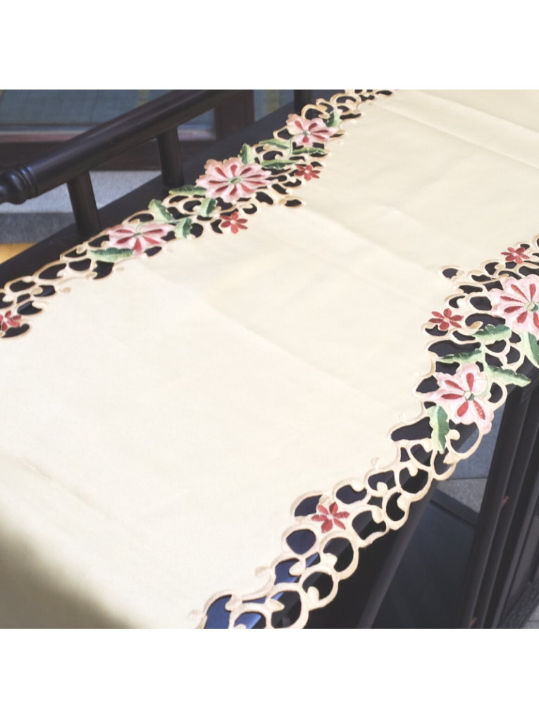 Embroidered Cutout Flower Table Runner Cover