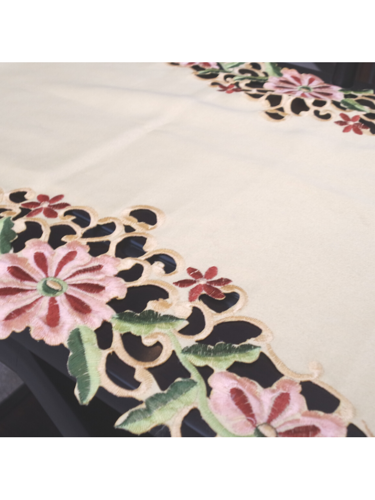 Embroidered Cutout Flower Table Runner Cover