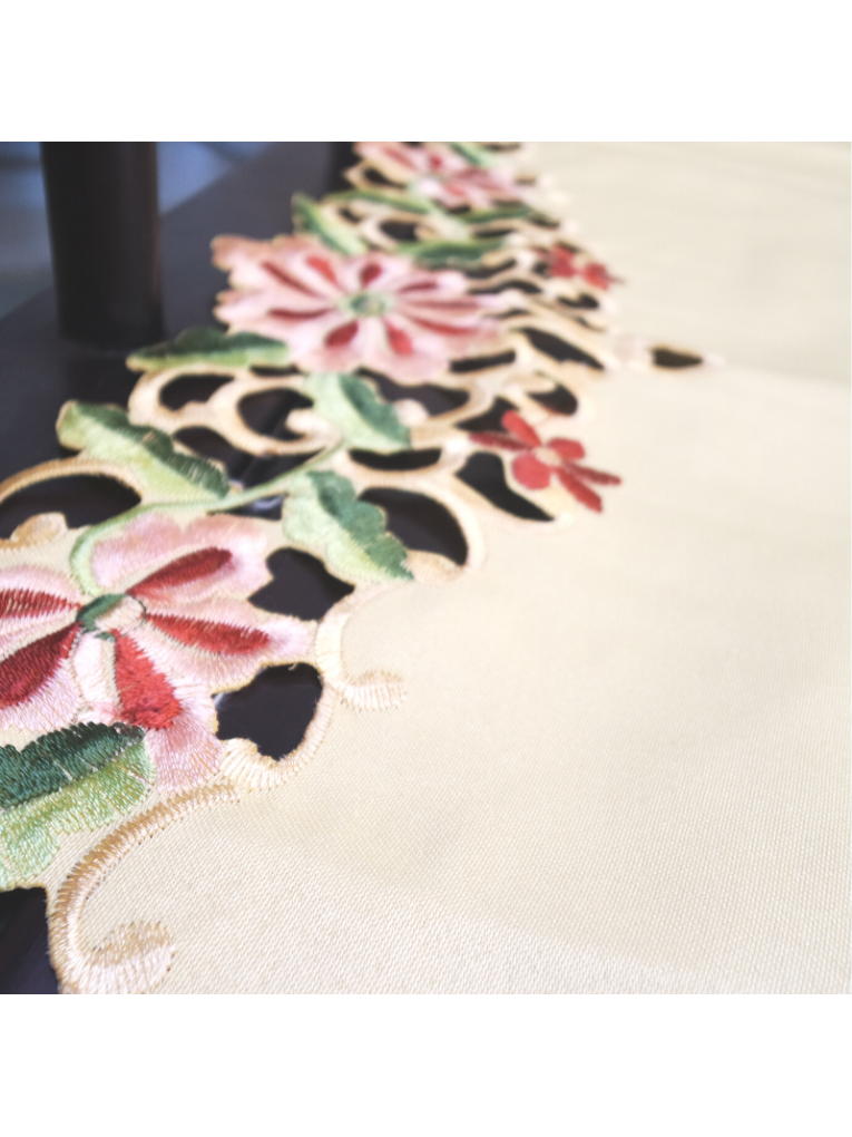 Embroidered Cutout Flower Table Runner Cover