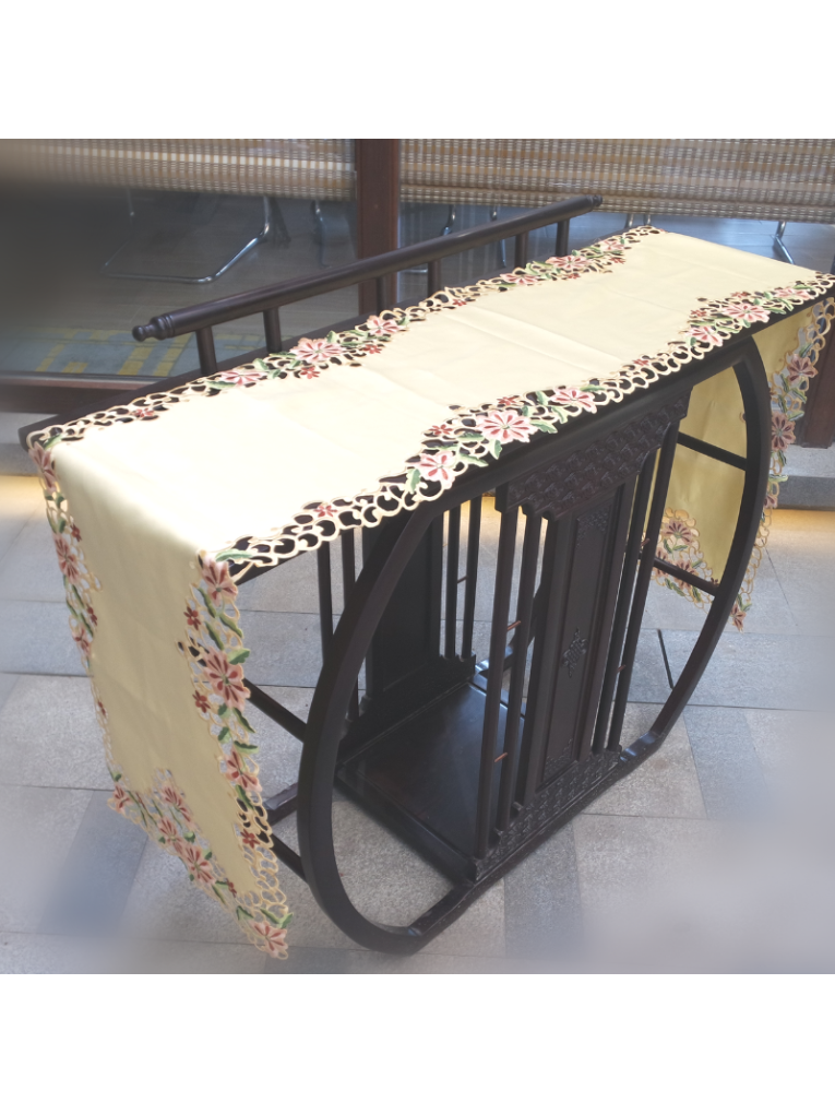 Embroidered Cutout Flower Table Runner Cover