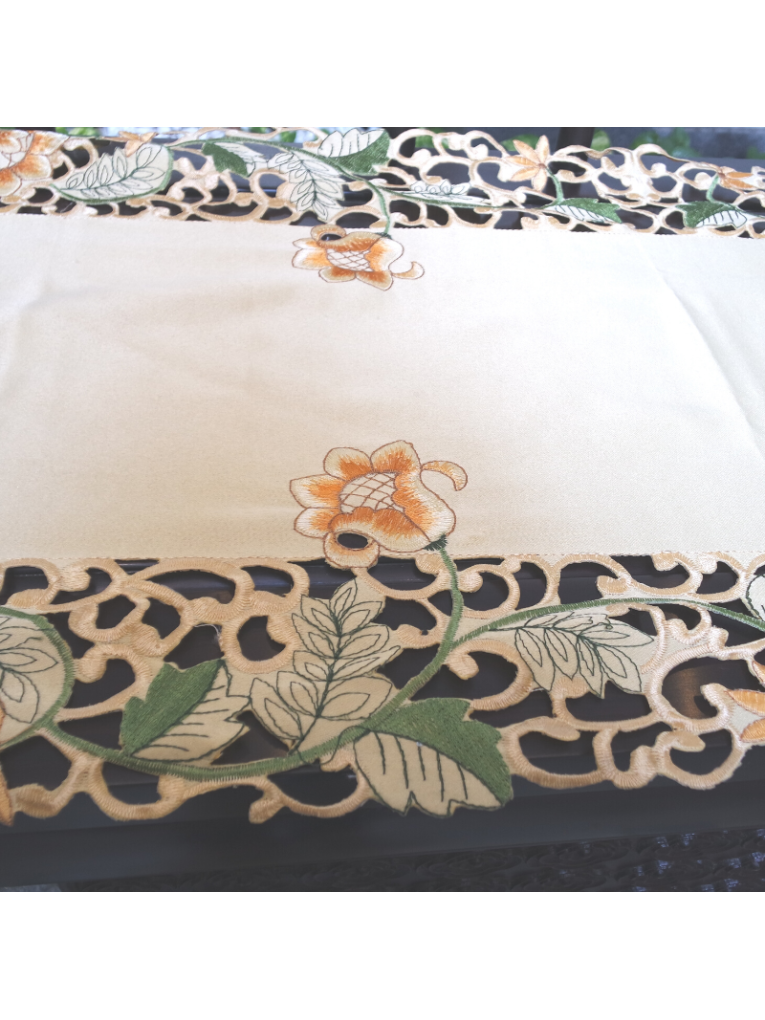 Embroidered Cutout Flower Table Runner Cover