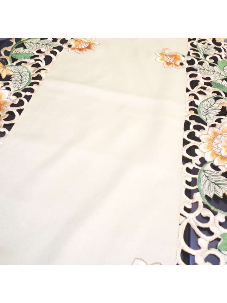 Embroidered Cutout Flower Table Runner Cover