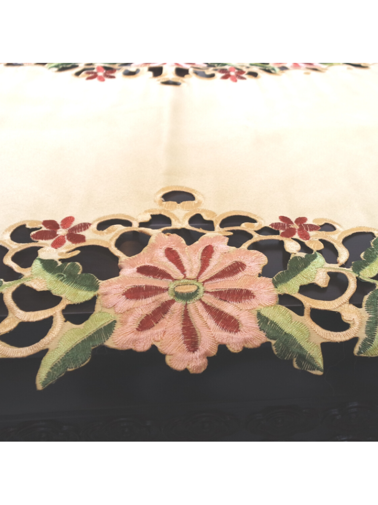 Embroidered Cutout Flower Table Runner Cover