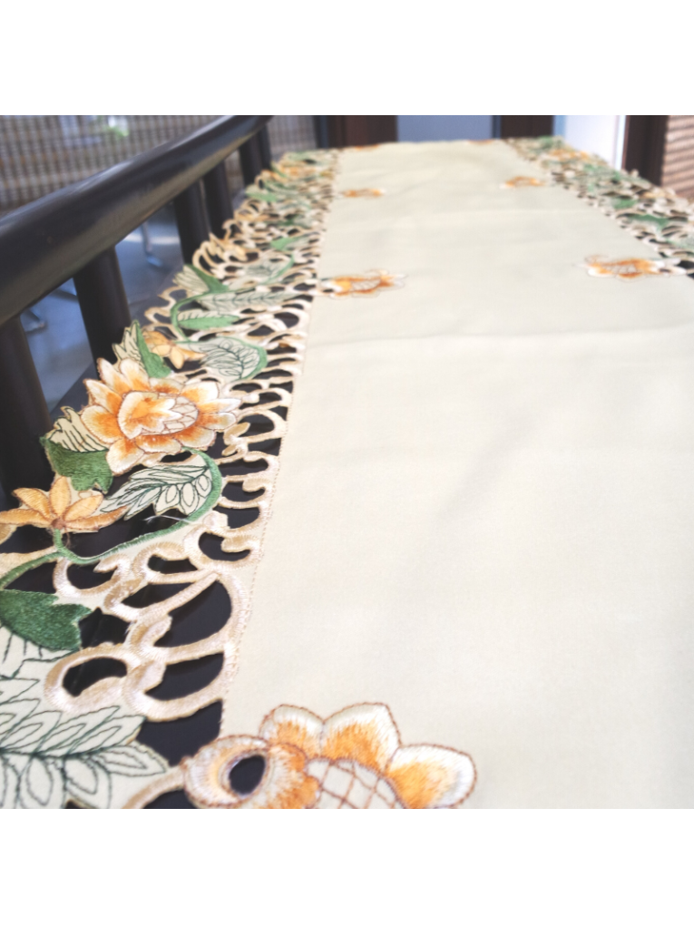 Embroidered Cutout Flower Table Runner Cover