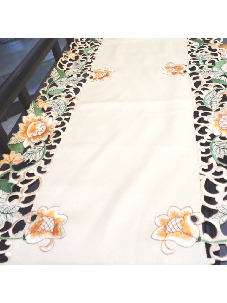 Embroidered Cutout Flower Table Runner Cover