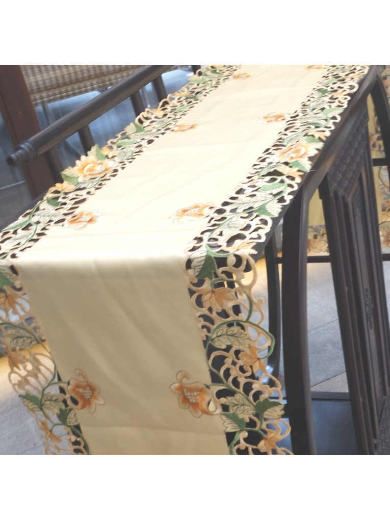 Embroidered Cutout Flower Table Runner Cover