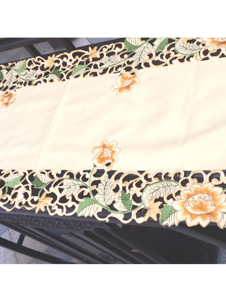 Embroidered Cutout Flower Table Runner Cover