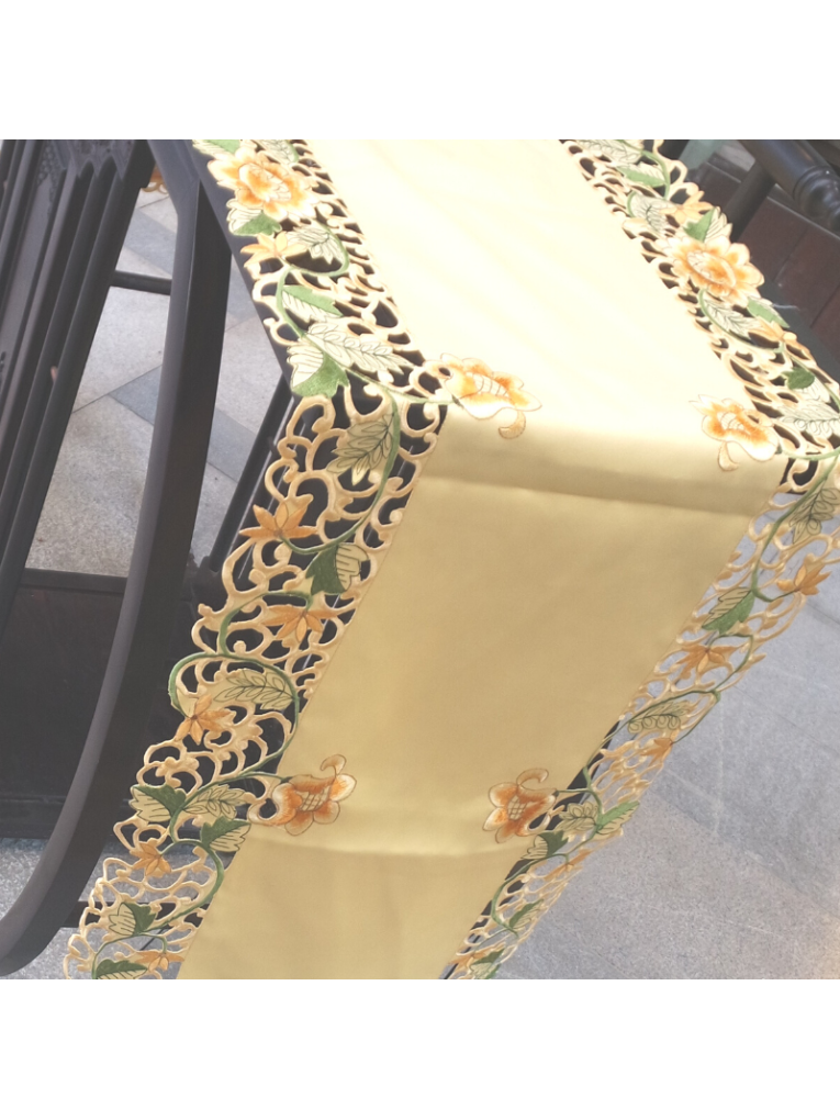 Embroidered Cutout Flower Table Runner Cover